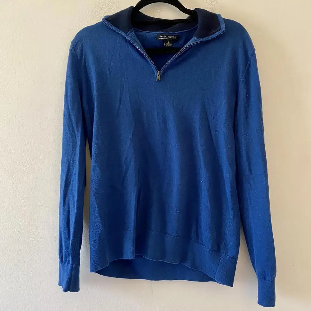Mens BANANA REPUBLIC blue Pima cotton cashmere quarter zip